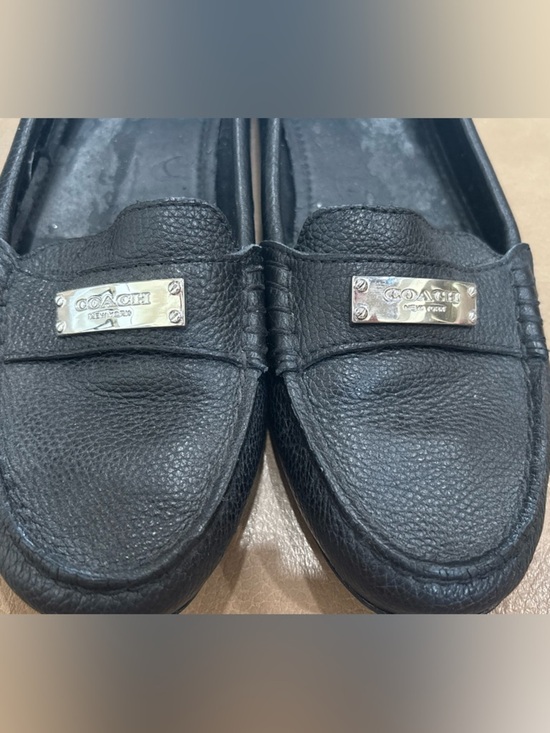 Coach Black Pebbled Leather Slip-On Loafers with Silver Plaque Coach minimalist Black Pebbled Leather Loafers with Silver  main image 2